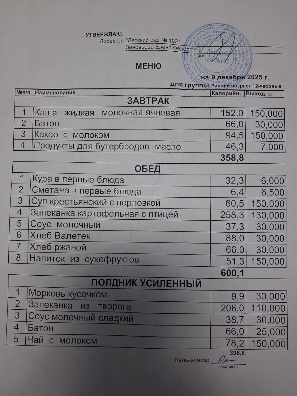 меню на 9.12 2